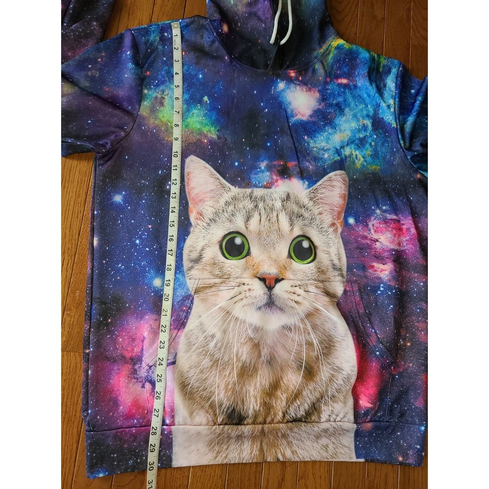 Space Cat Hoodie 3D‎ graphic XL Kangaroo pocket Cat Lady/Man  Celestial Geek - Picture 4 of 8
